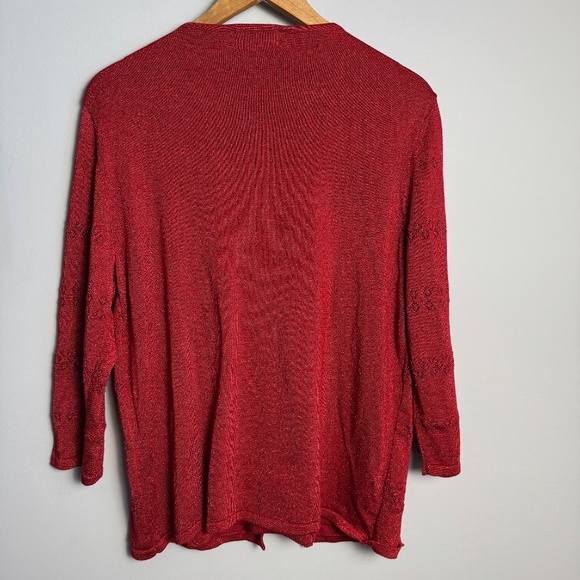 Alfred Dunner Women's Vintage 3/4 Sleeve Faux Wrap Top Metallic Red Size Large - Picture 7 of 13